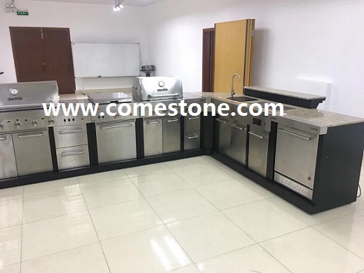 granite countertop with oven hole